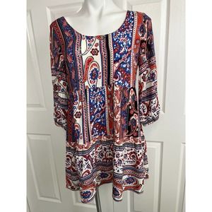 Umgee Paisley Boho Style Dress Long Tunic Size M